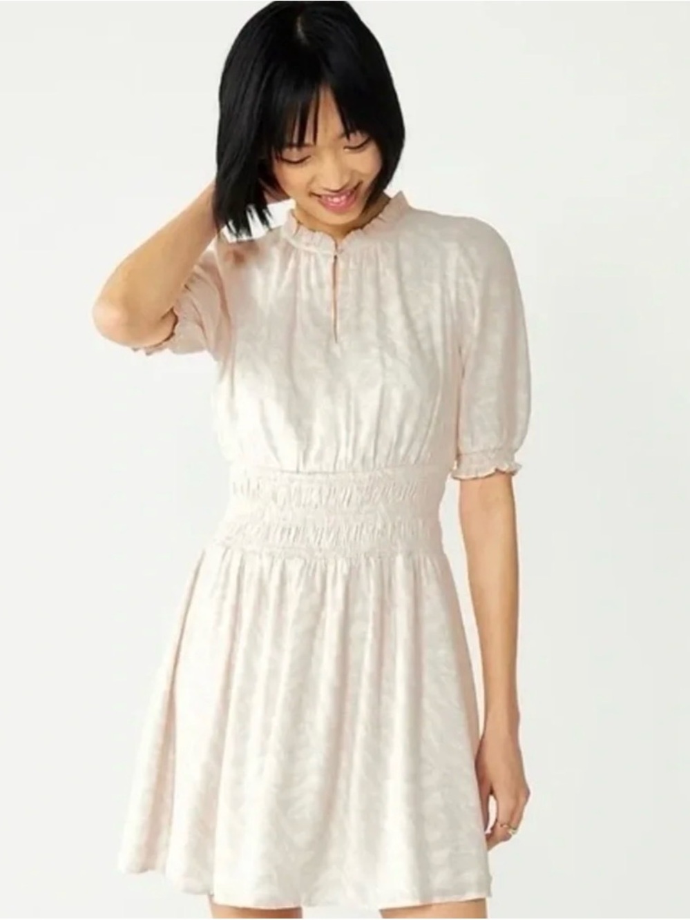 Nine West Smocked Waist Key Hole Midi Dress | Pale Dusty Pink | Size Small